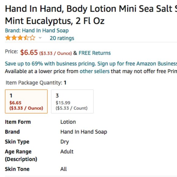 NWT Hand In Hand Body Lotion Mini Sea Salt Sweet Mint Eucalyptus, 2 Fl Oz - Picture 10 of 10